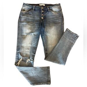 KanCan Mid Rise Boyfriend Fit Jeans Distressed Button Fly Womens 7 or 27